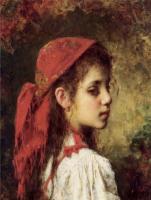 Harlamoff, Alexei Alexeievich - Portrait of a Young Girl in a Red Kerchief